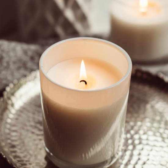 Matte White Crystal Candle Holder / Bamboo Lid