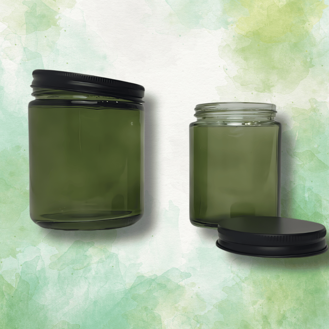 Barattolo per candele in vetro - Verde giada/coperchio nero